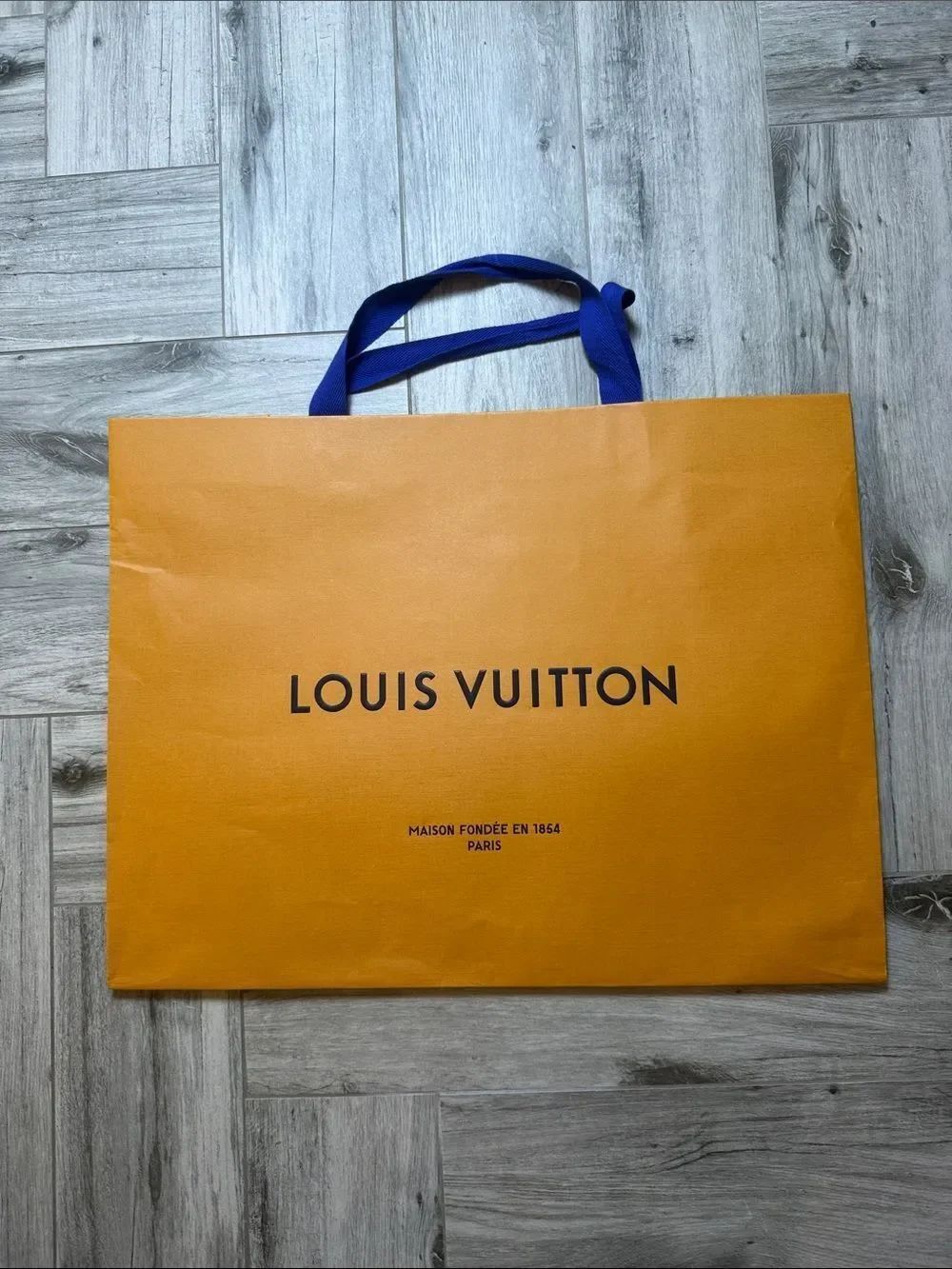Louis Vuitton Orange Shopping Bag with Blue Ribbon Handles